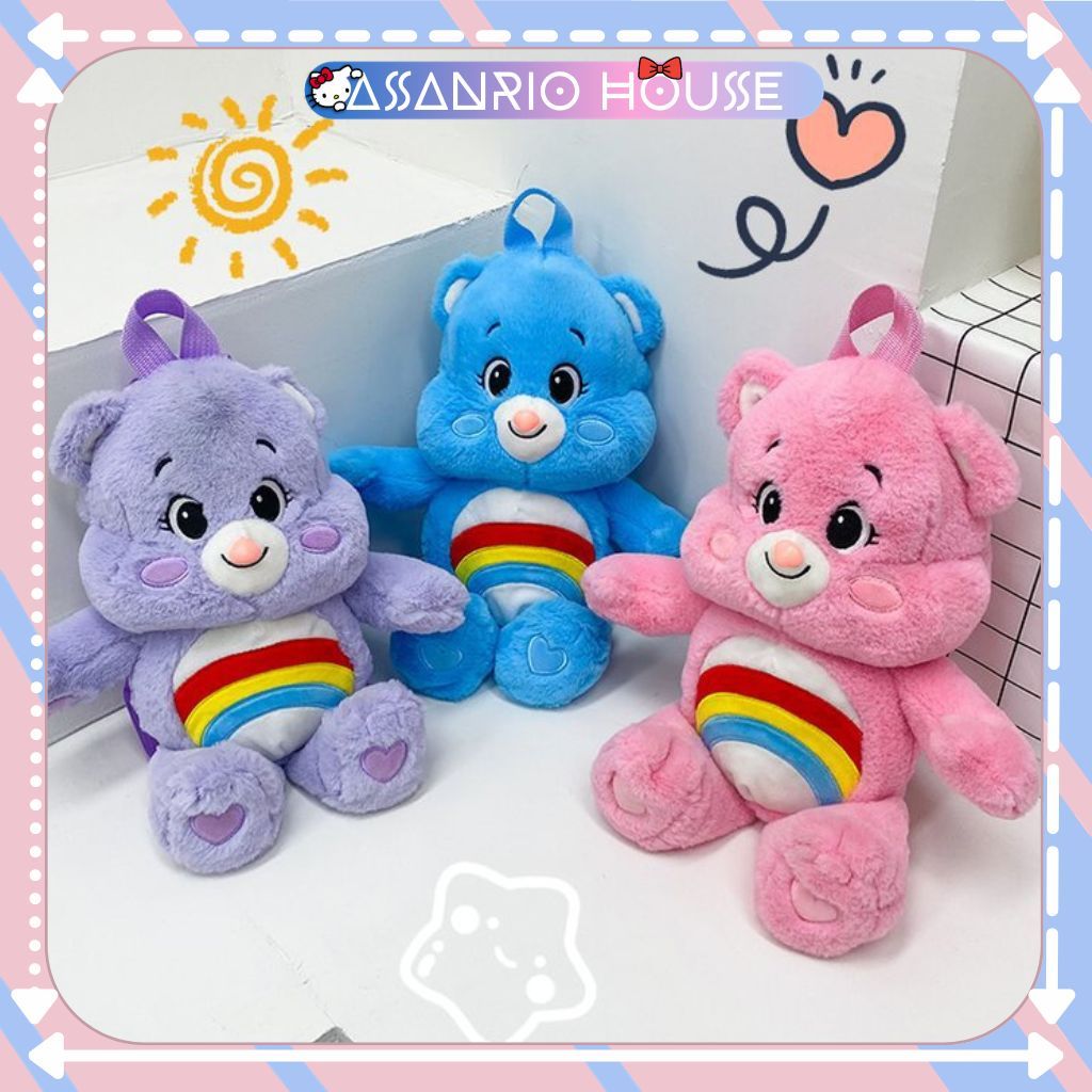Carebears Rainbow teddy bear Backpack - Rosé BP สุดน ่ ารักขนาดใหญ ่ - กระเป ๋ าตุ ๊ กตาหมี ASANRIO HOUSE