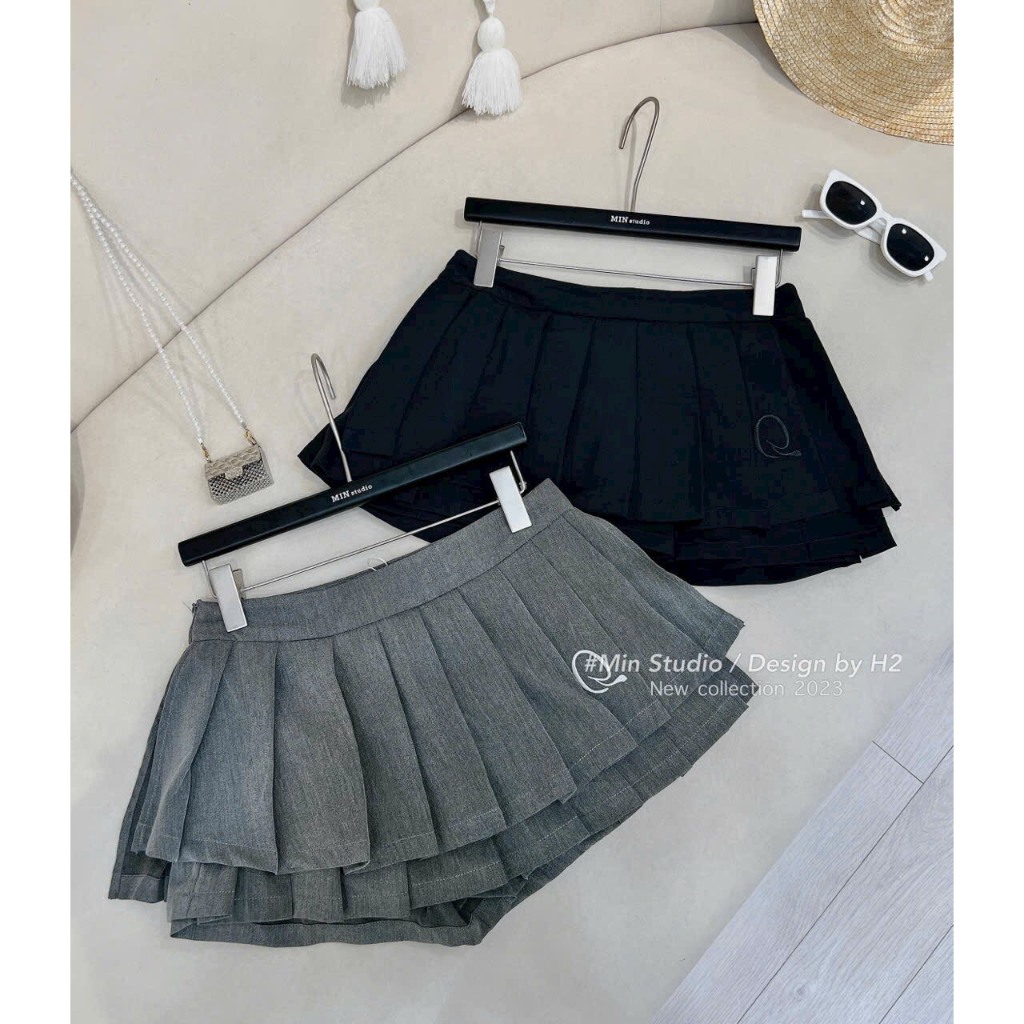 2-LAYER SHORT PLEATED SKIRTในคุณภาพสูง KOREAN SNOW, YOUTHFUL KOREAN STYLE รหัส 1060