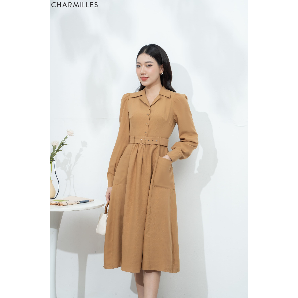 Charmilles Long Sleeve danton Dress - สีน ้ ําตาล 23MD280NA