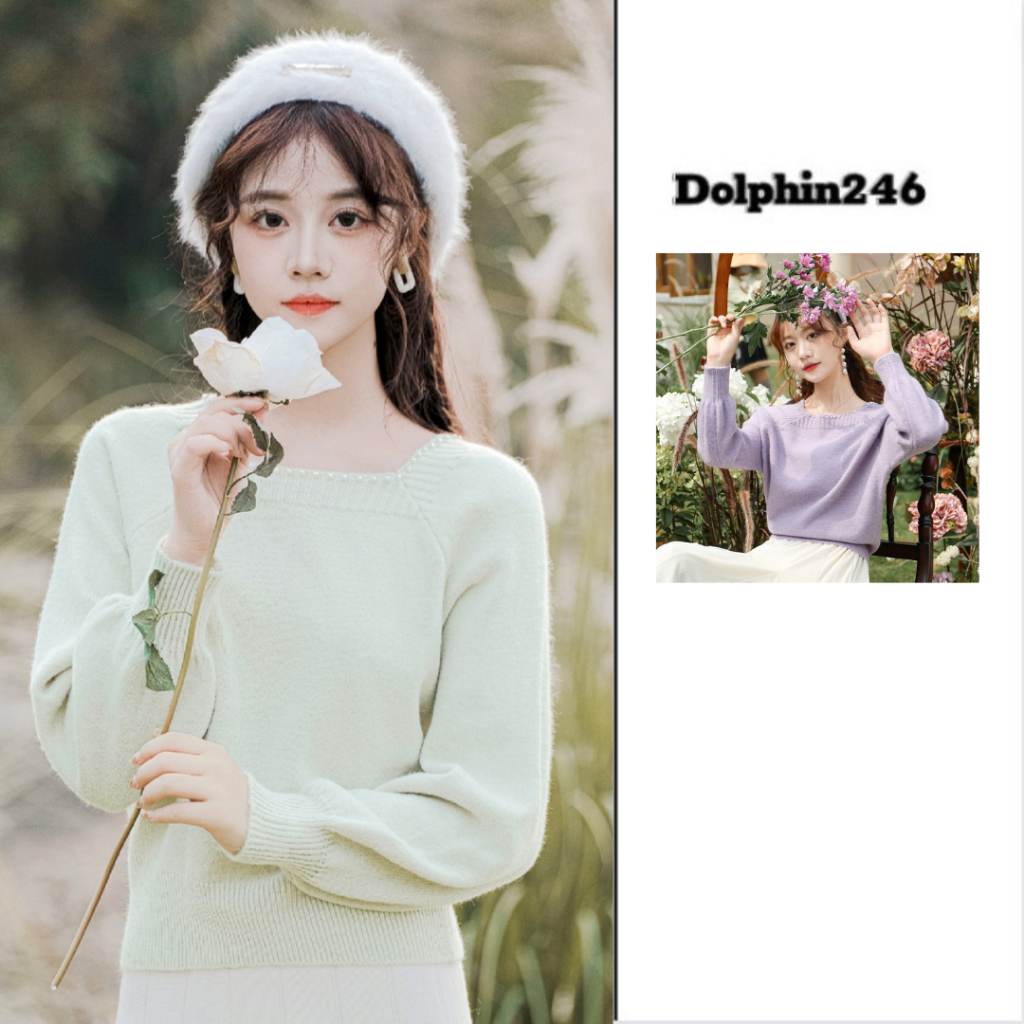 เสื้อกันหนาวผ้าถักแขนยาวผู้หญิงคอเหลี่ยมประดับมุก QCC ออกแบบในสไตล์ผู้หญิงเกาหลีสุดชิค M301 E2-1.2