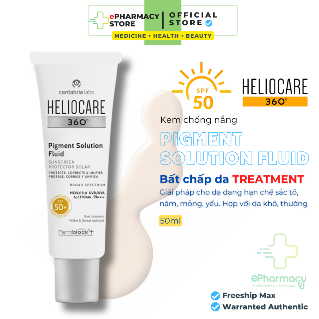 Heliocare 360 Pigment Solution Fluid Sunscreen - ผิวต ้ องการจํากัดรงควัตถุ , จุดสีน ้ ําตาล , กระ , จุดด ่ างดํา 50mL