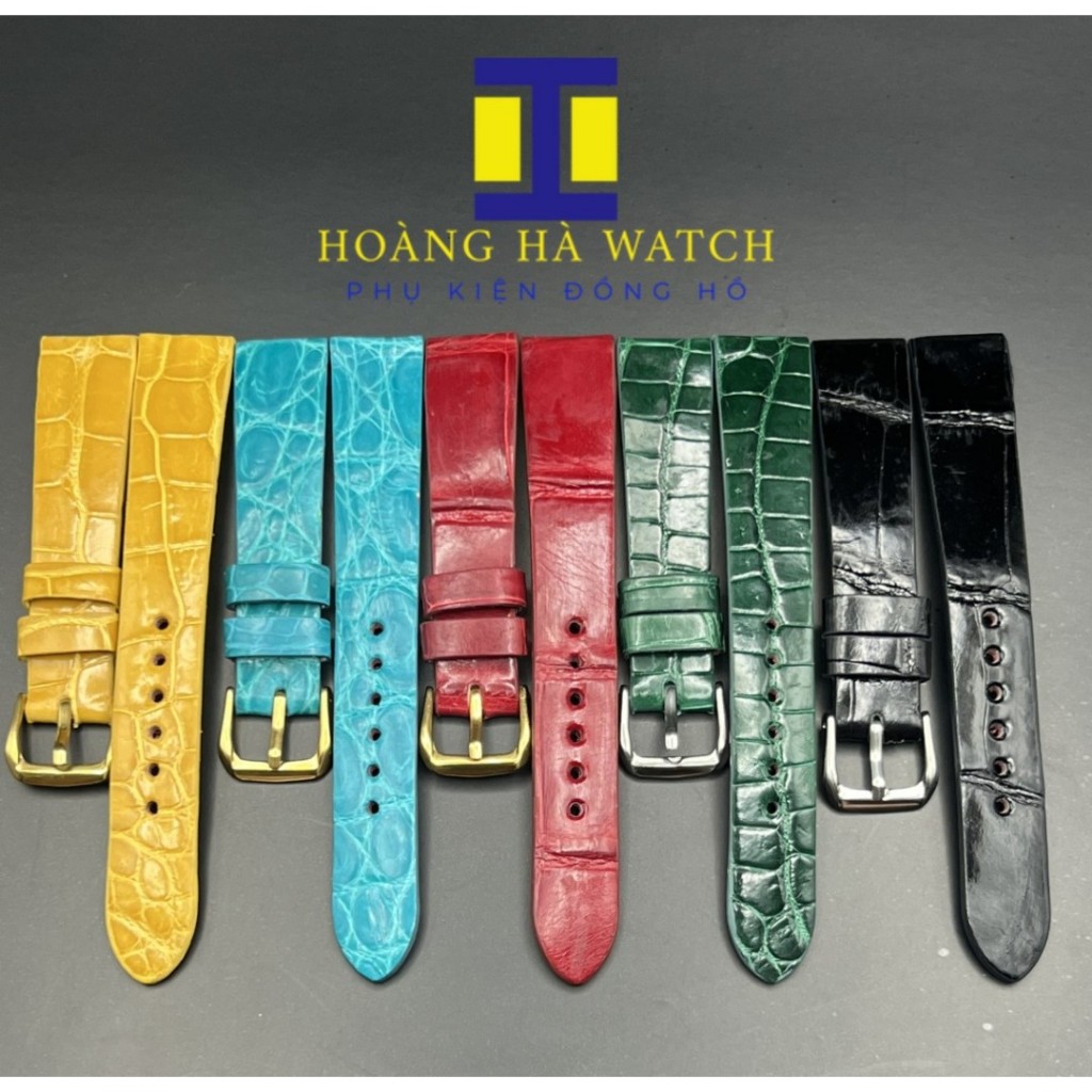 สายนาฬิกาหนังจระเข้แท้แฮนด์เมด Hoang Ha ขนาดผู้หญิง 12 14 16 mm