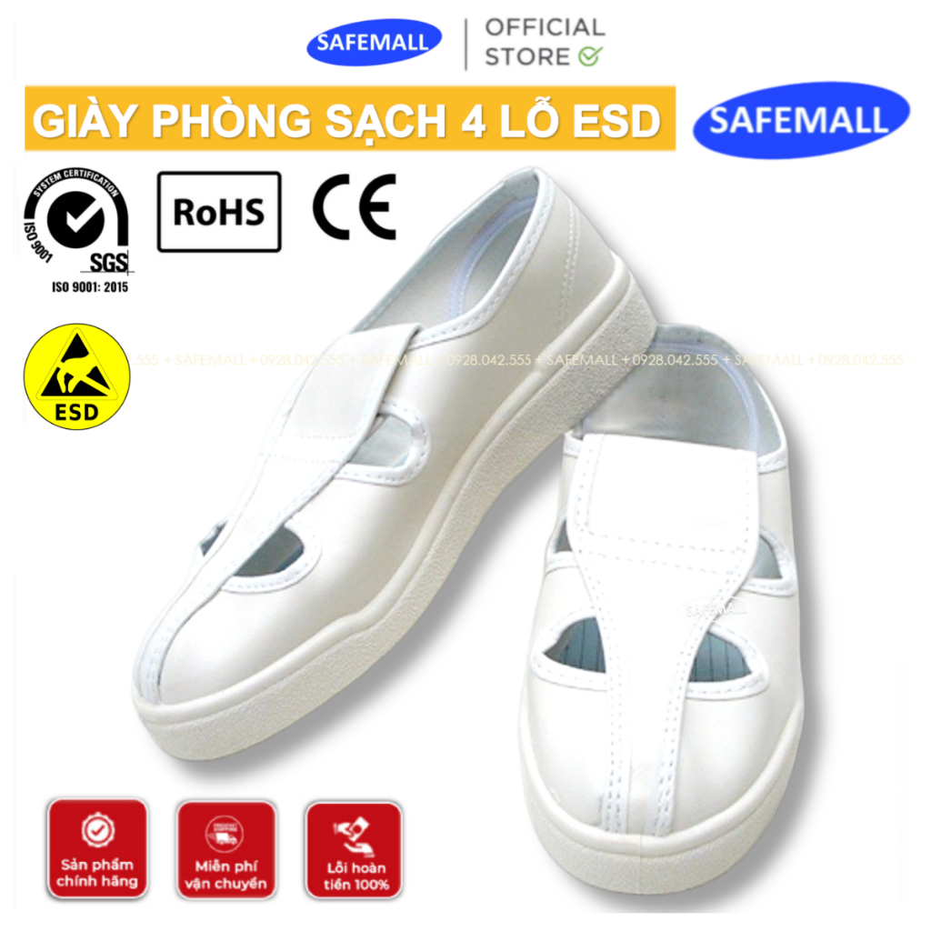 Esd Anti-Static Mesh และรองเท้าผ้าใบ Cleanroom 4 Hole - รองเท้าเซฟตี้ SAFEMALL ของแท้ Ultra-Light Cleanroom