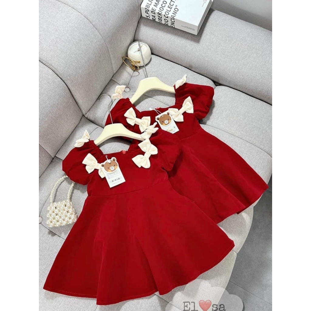 ชุดเด็กผู้หญิง - ชุดเดรส VELVET BOW SLEEVES 8-30KG ANNAKIDS