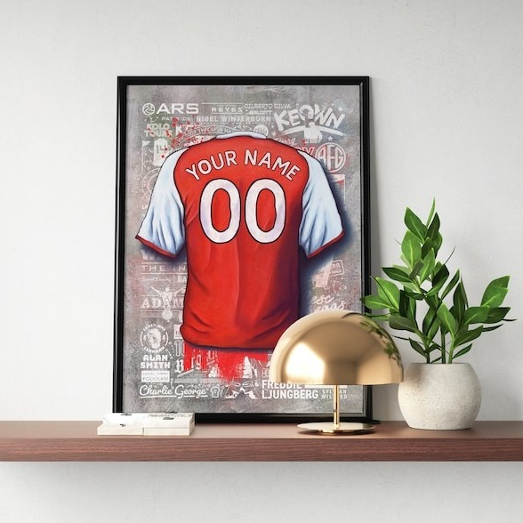 Custom ️ Arsenal - Poster Arsenal Team Home Jersey - พิมพ ์ หมายเลขตามคําร ้ องขอ - พิมพ ์ เสื ้ อเชิ ้ ต Arsenal ส ่ วนบุคคล