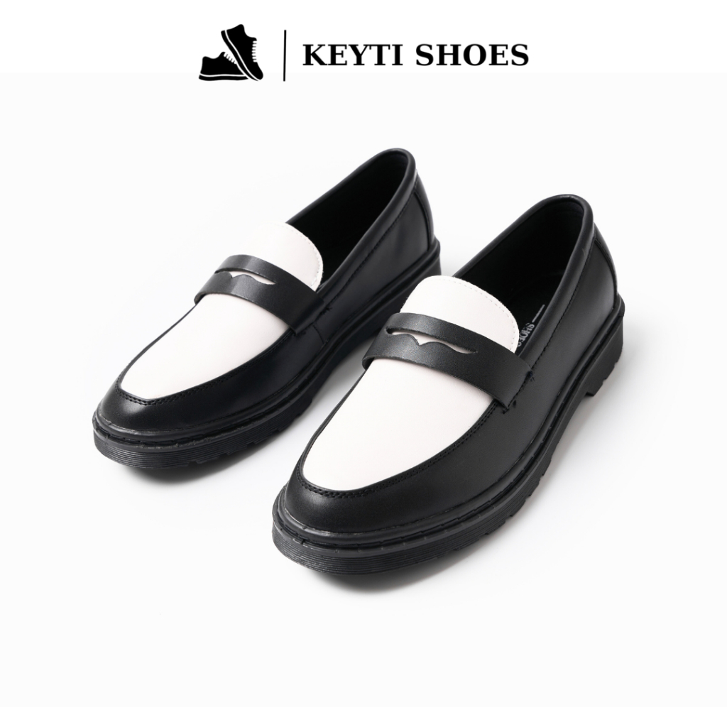 Penny Loafer Black White Full Grain รองเท้าหนัง, รองเท้า Son Tung คุณภาพสูง