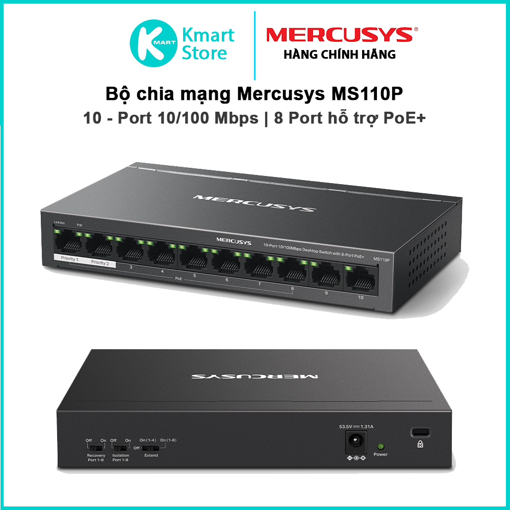 สวิตช์เครือข่าย Mercusys MS110P | 10 พอร์ต 10/100Mbps พร้อมพอร์ต PoE+ 8 พอร์ต | เคสโลหะทนทาน - สินค้