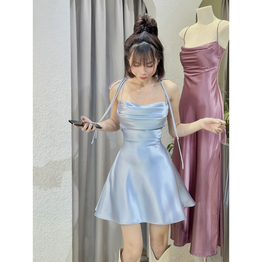 Short silk DRESS - MINI DRESS ผ้าไหมฮันชาคุณภาพสูง นุ่มเท่ ทรงแฮ็คสุดๆ ไซส์ SML