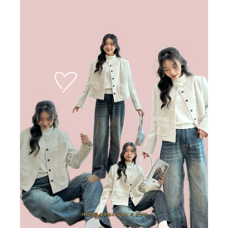 AK189 - TWEED DRESS พร้อมกระเป๋าด้านหน้า 2 ใบ