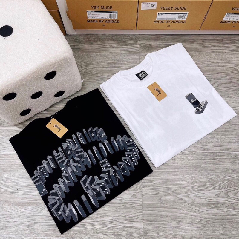 Stussy DOMINOs Tee 100% COTTON 2-Way UNISEX เสื้อยืด Full Stamp TAG ZIP กระเป๋า