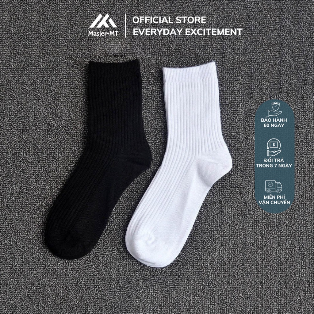 M Masler-MT ถุงเท้าธรรมดาคอปกสูงสีดําและสีขาวผ้าฝ้ายยืด 4 ทิศทางทีวีดูดซับเหงื่อได้ดี
