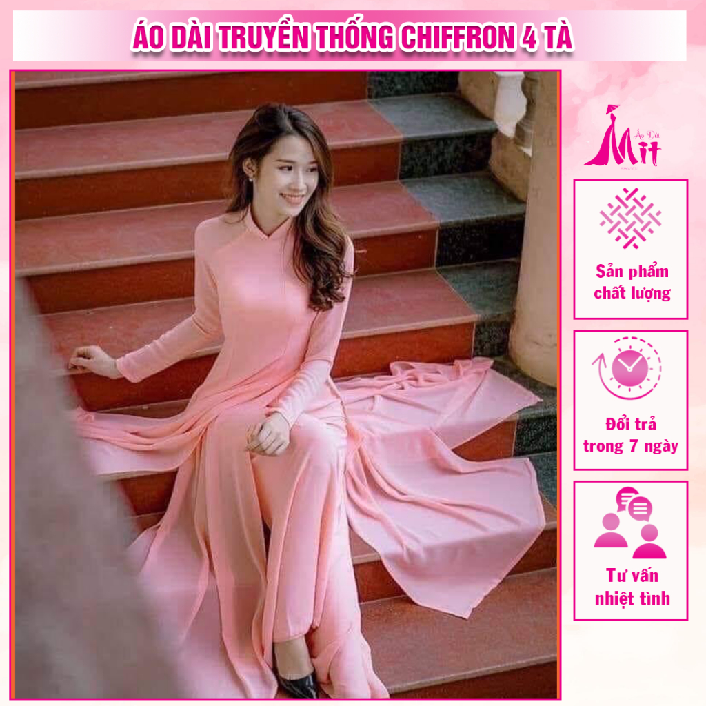 Mit Store ชีฟอง 4 ชั้น Ao Dai - Ao Dai พร้อมดีไซน์ผ้า Chiffron สวยงาม ผสมผสานกับด้านการกั้นสวยงาม 4 ชั้น