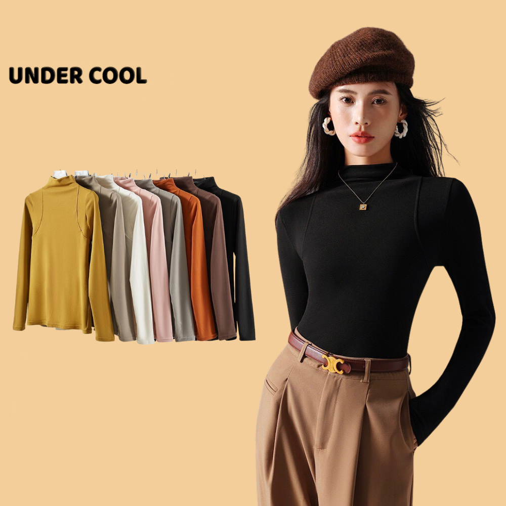 UNDERCOOL เสื้อเชิ้ตความร้อนแขนยาวผู้หญิงคอปกตรงพื้นฐาน 3 ซม.สีอ่อนหลากสี ADT05