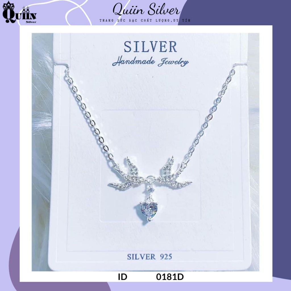 S925 Quiin Silver Chain/สร้อยคอ - รูปร่างนกนางแอ่นรูปหัวใจ 2 ชิ้นสําหรับผู้หญิง 0801D