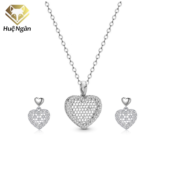 Hue Ngan 925 สร้อยคอเงินและต่างหู Combo - Lovely Heart PP1735-RYE141082
