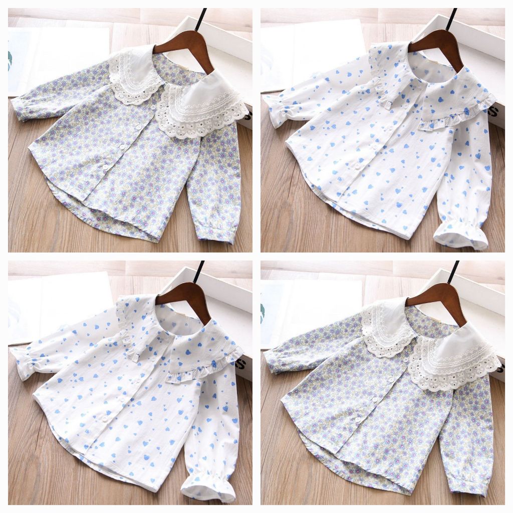 เสื้อเชิ้ตแขนยาวคอปกระบายสําหรับเด็กผู้หญิงอายุ 13กก. ถึง 28กก./ อายุ 3 ขวบถึง 7 ขวบ (HCMC EXPRESS)