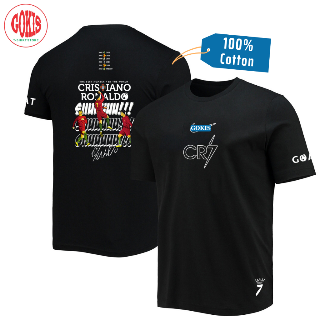 เสื้อยืด Ronaldo ผ้าคอตตอน 4 ทาง เท่และไม่ระบาย - เสื้อยืด CR7 SIU ขนาด 100kg Gokis Shop