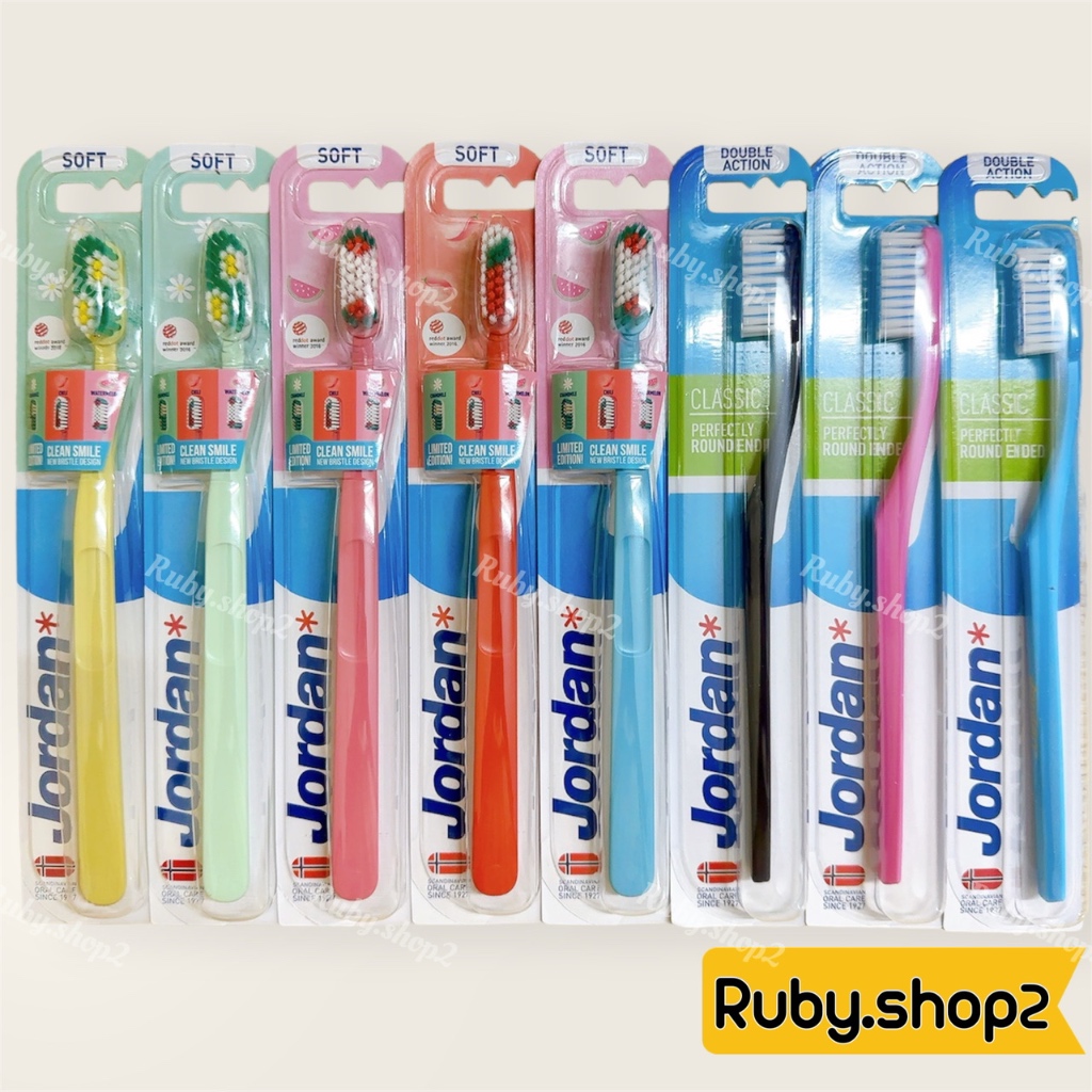 [ราคา 1 ชิ้น] JORDAN Double action Classic แปรงสีฟัน & Clean Smile Soft Made in Malaysia