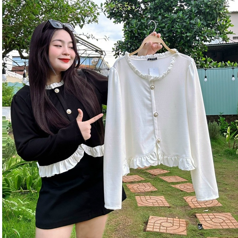 เสื้อเชิ้ตผู้หญิงไซส์ใหญ่แต่งระบายติดกระดุมแขนยาวผ้าจั๊มคุณภาพสูงผ้าเลดี้ไลค์เนื้อนุ่มหรูหราสําหรับ ชูปี้ เอสเอ็ม46