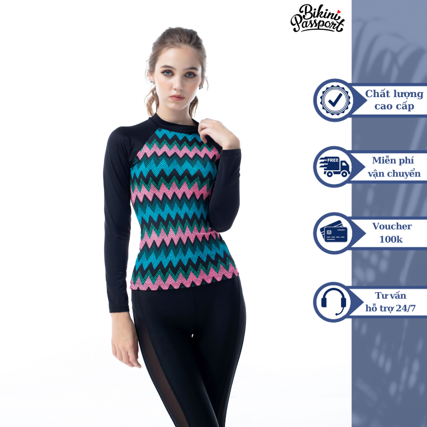 ชุดว่ายน้ํา ODD BIKINI PASSPORT สําหรับผู้หญิงแขนยาวและหัวเข็มขัด - สีชนเผ่า - BS271_TRI