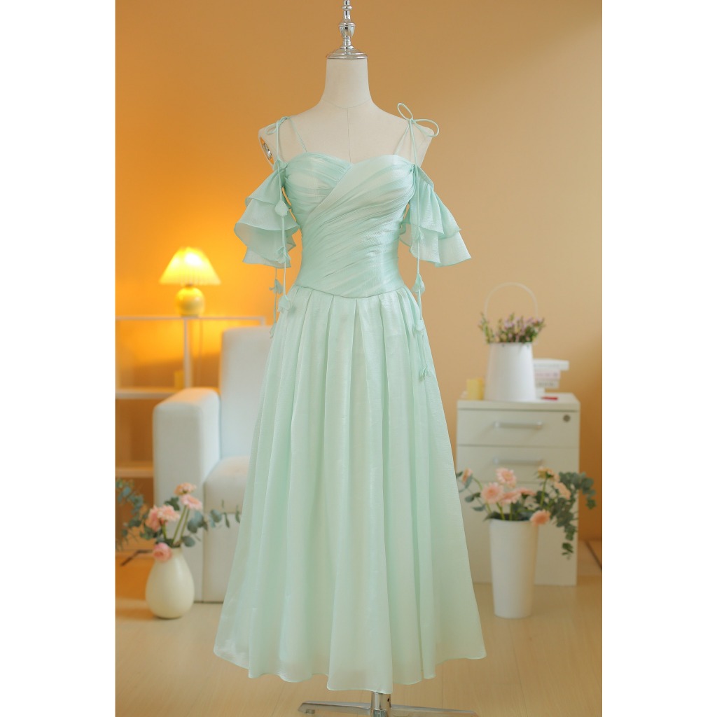 Vintage - CLOVER เดรสจับจีบปาดไหล่