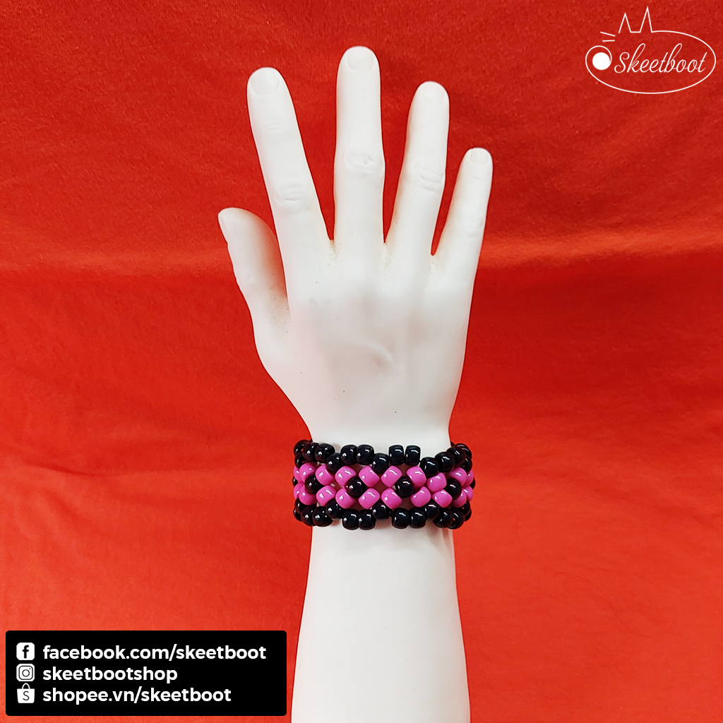Kandi cuff X-Style Black Pink - kandi Bracelet - edm festival Music festival rave Accessory