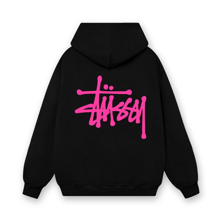 Stussy Pink Glitter Cotton Fleece Hoodie Street Style Loose Form Soft Stretch Cotton Fabric