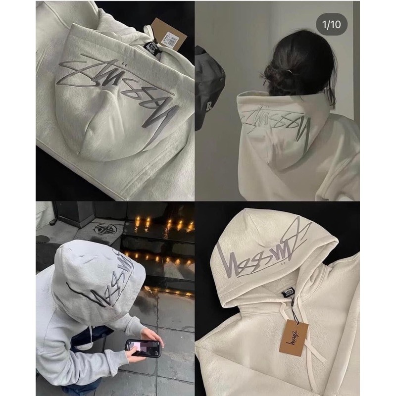 เสื้อฮู้ด stussy ปักหมวกใน Super Dark Cotton Fleece , เสื้อฮู้ด stussy พร้อมหมวกปักทั้งตัว เสื้อกันห