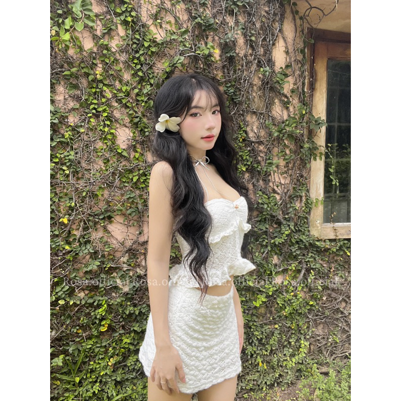 กระโปรงยางยืดผ้าวูลมีโบว์ (SKIRT WITHOUT SHIRT) มีซับในกางเกงโรซ่า