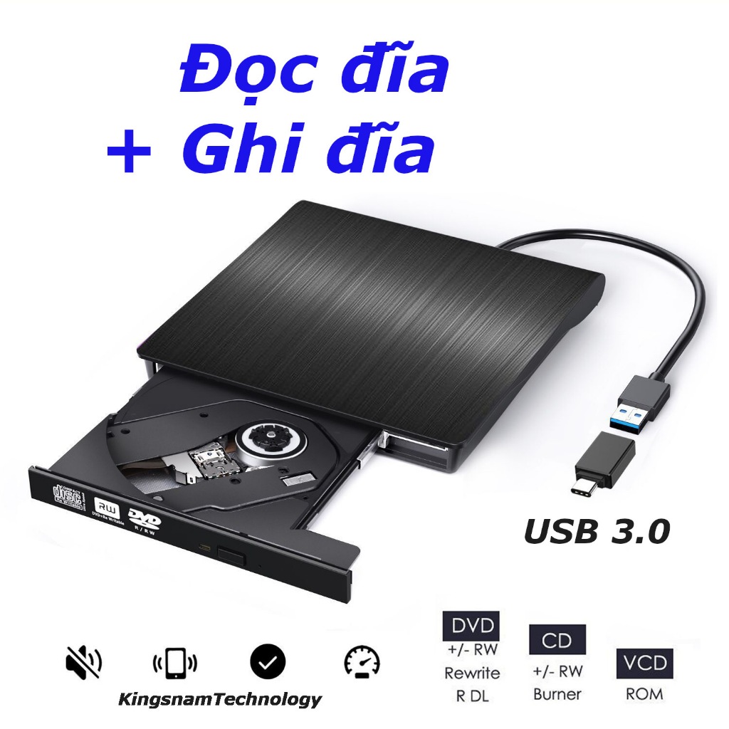 เครื่องเล่น DVD CD Reader เครื่องบันทึก DVD ภายนอก CD/DVD-RW USB 3.0 ความเร็วสูงสุด USB 3.0 ภายนอก D