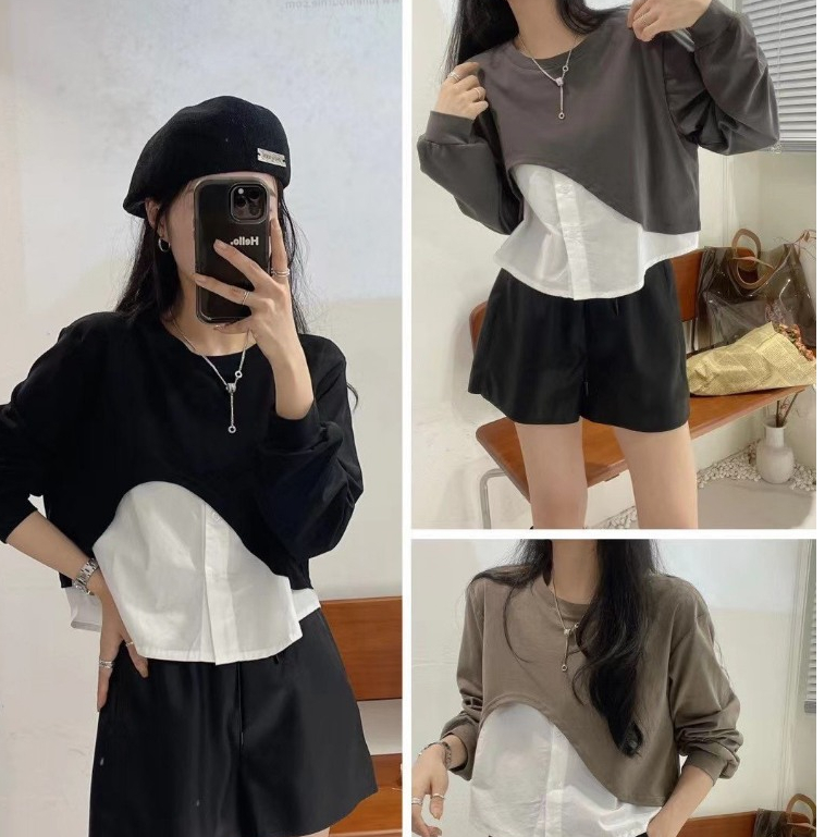 เสื้อเชิ้ตผ้า ghile ขนาดใหญ่ของผู้หญิงแขนยาวและชายเสื้อเทรนด์สุดฮอตแฟชั่นคอกลมผ้ายางยืดจั๊มผสมนุ่มหรูหรา SM48