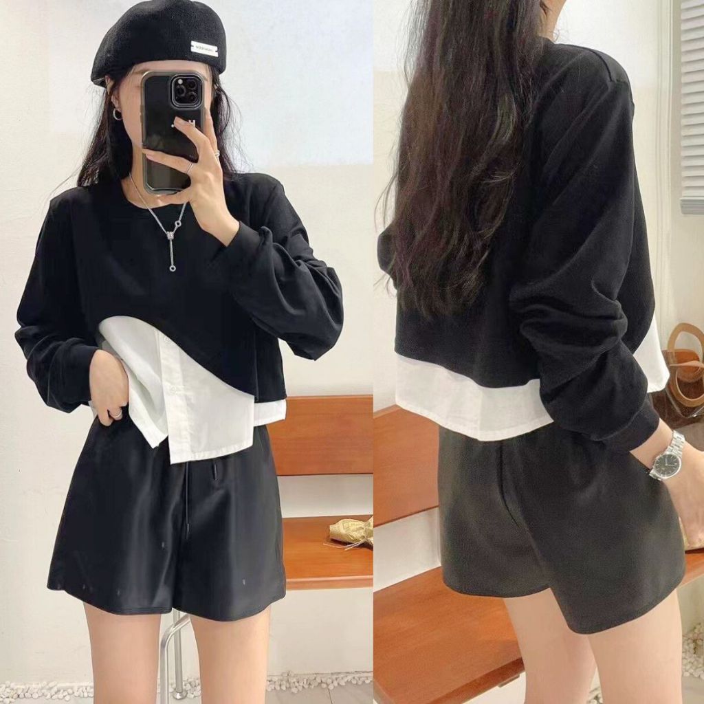 เสื้อเชิ้ตผ้า ghile ขนาดใหญ่ของผู้หญิงแขนยาวและชายเสื้อเทรนด์สุดฮอตแฟชั่นคอกลมผ้ายางยืดจั๊มผสมนุ่มหรูหรา SM48