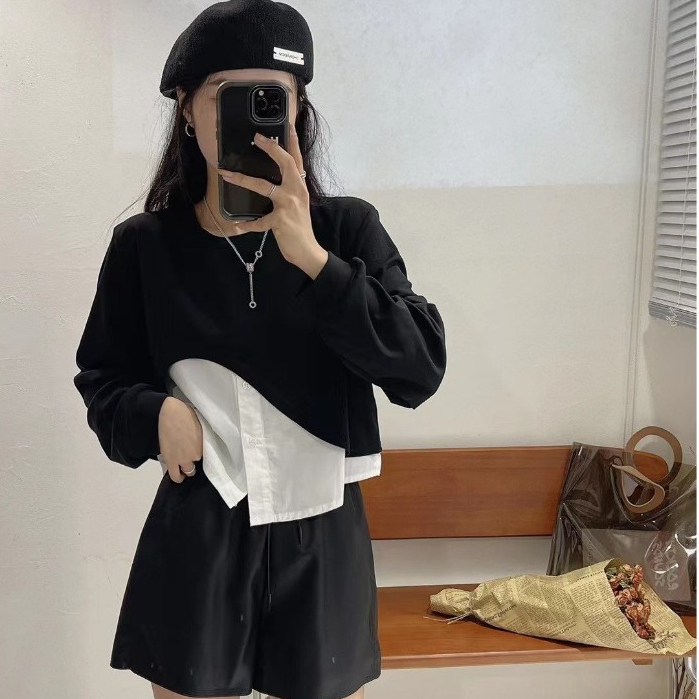 เสื้อเชิ้ตผ้า ghile ขนาดใหญ่ของผู้หญิงแขนยาวและชายเสื้อเทรนด์สุดฮอตแฟชั่นคอกลมผ้ายางยืดจั๊มผสมนุ่มหรูหรา SM48