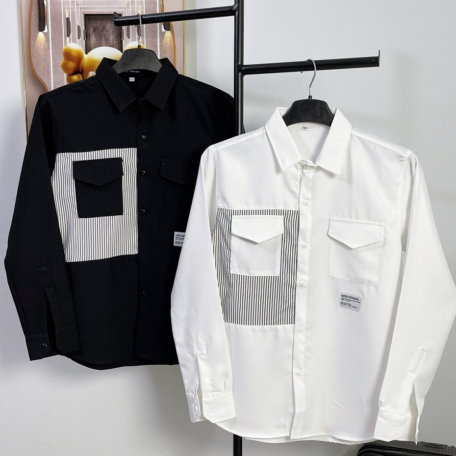เสื้อเชิ้ตแขนยาวสีดําและสีขาวผู้ชายพร้อมการผสมผสานที่ไม่ซ้ําใครและสวยงามผ้าฝ้ายและผ้าลินินนุ่มและหนาสุดเท่และยืดหยุ่นเล็กน้อย