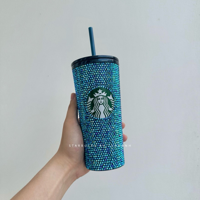 [ ของแท ้ ] Starbucks Blue Rhinestone Thailand 25th Anniversary 473ml Cup
