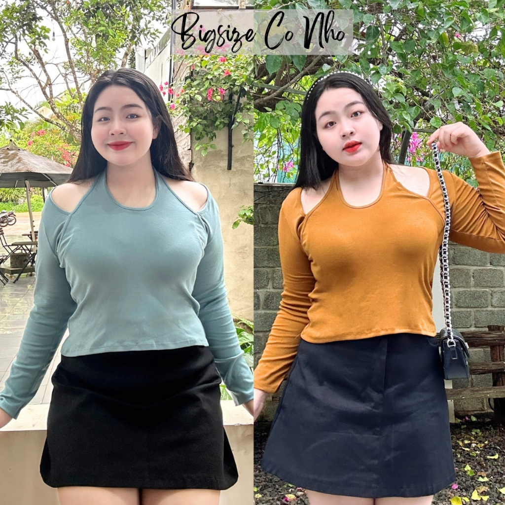 เสื้อยืดผู้หญิงขนาดใหญ่แขนยาวคอปกสายเดี่ยวเปิดไหล่ยั่วยวนผ้าเด้งยืดใส่สบาย - ทีดี1