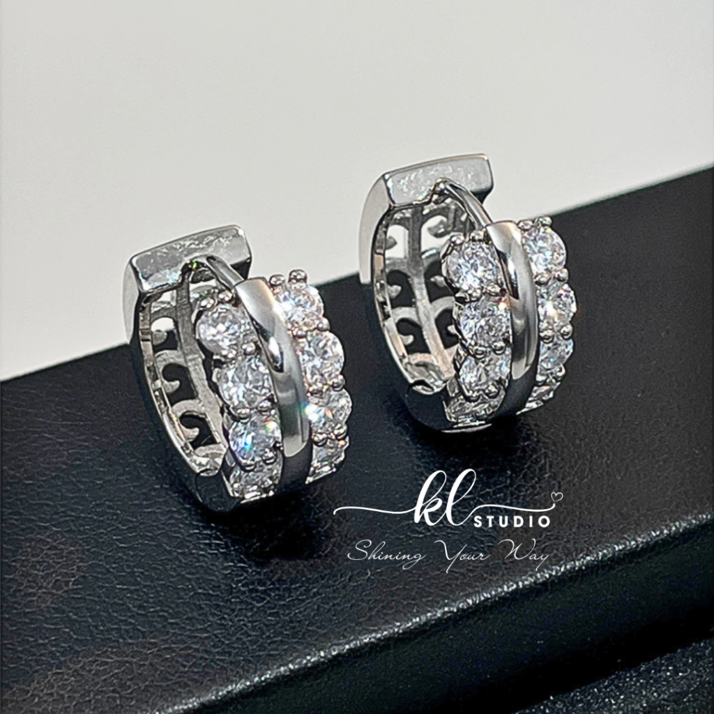 Kl.studio ต่างหูทรงกลมโลหะ 925 เงินสเตอร์ลิงพร้อมเพชรเทียม, ต่างหูทรงกลมหินคุณภาพสูง - E67