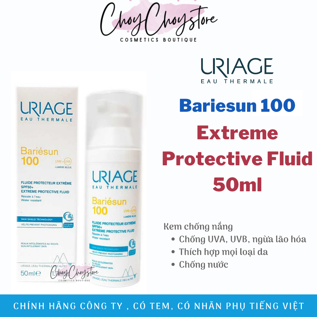 (Stamp Cty🌹 Uriage BariEsun 100 Extreme Protective Fluid SPF50 + 50mL ครีมกันแดดเหมาะสําหรับทุกสภาพผิว
