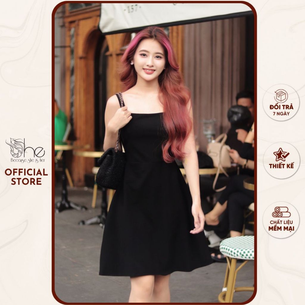 She streetwear เดรส 2 สาย เดรสเดินทางคอเหลี่ยมเรียบง่าย SDX181