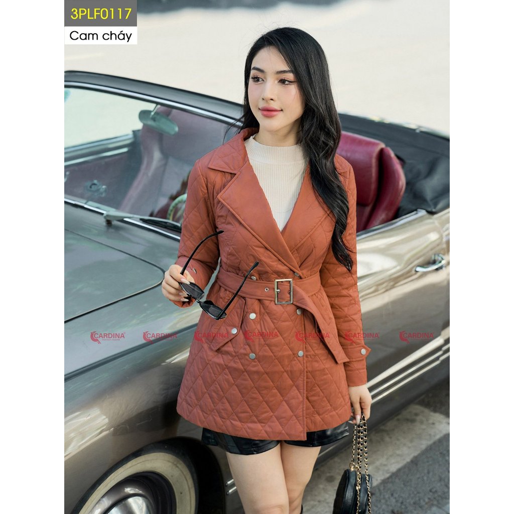 เสื้อปักเป้าคาร์ดิน่าพร้อมดีไซน์คอปกเสื้อกั๊กยาวปานกลางและเข็มขัดถอดได้ด้วยเพดานนาโนคอตตอนคุณภาพสูง 