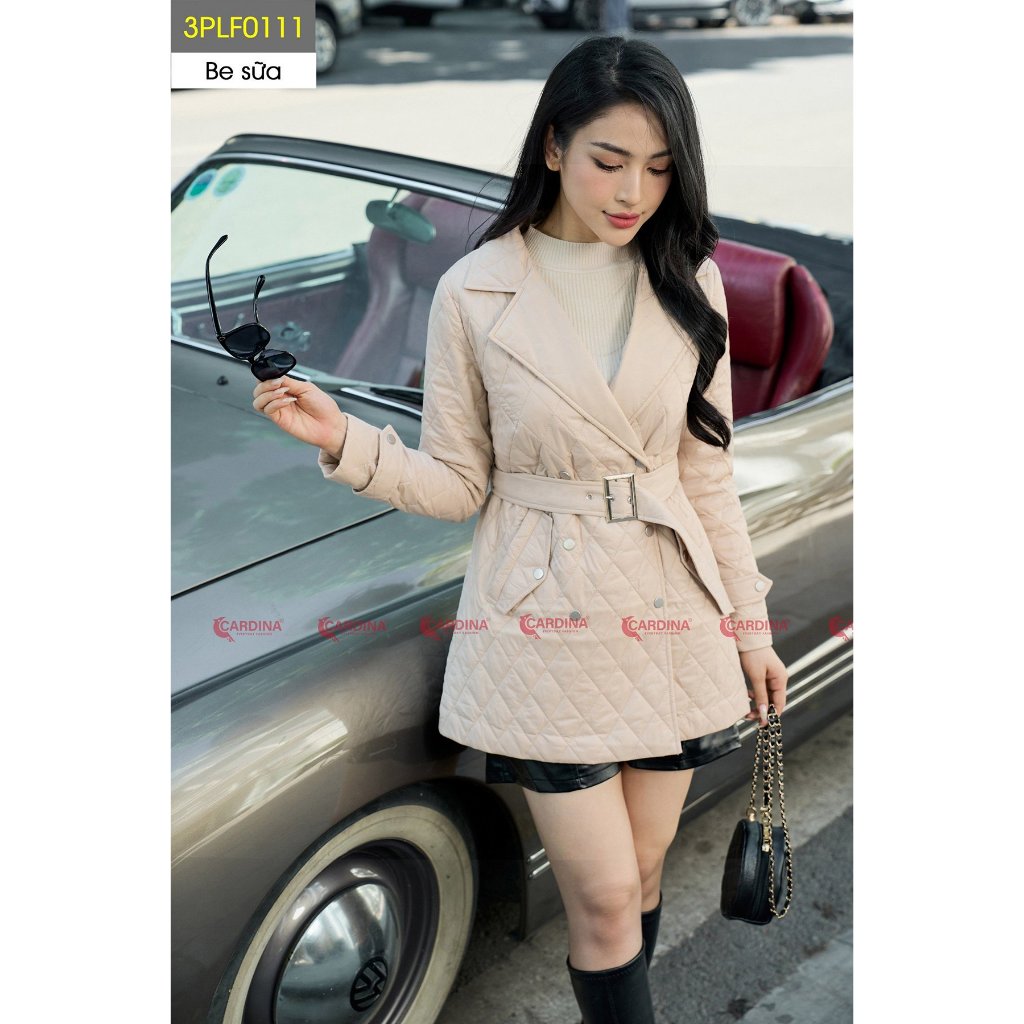 เสื้อปักเป้าคาร์ดิน่าพร้อมดีไซน์คอปกเสื้อกั๊กยาวปานกลางและเข็มขัดถอดได้ด้วยเพดานนาโนคอตตอนคุณภาพสูง 