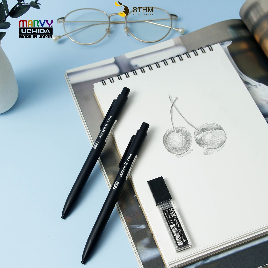 [Marvy ของแท้] Marvy Uchida FL200 Pressed Pencil 2mm flat nib - Soft nib กระดาษไม่ขูดเมื่อวาดภาพ