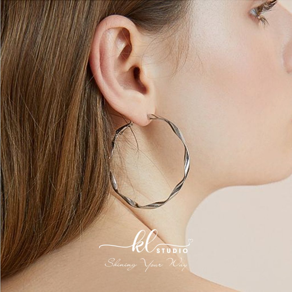 KL.STUDIO ต่างหูทรงกลมแบบบิดบุคลิกภาพ,ต่างหูทรงกลมเข็มกลัดบิดสไตล์เรียบง่าย - E89