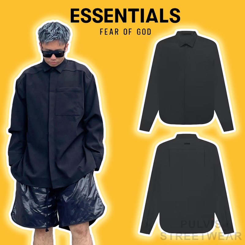 ️[คุณภาพกระจก] - FOG Fear Of God Seventh Collection เสื้อคอปกง่ายสีดํา, FOG เสื้อเชิ้ตสีดํา oversize