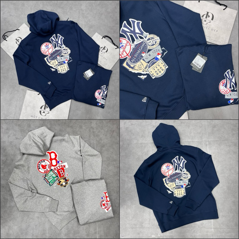 [ของแท้] New Er x MLB STICKER NAVY HOODIE 12142436 - เสื้อสเวตเตอร์ ERA HOODIE ใหม่พร้อมหมวกของแท้