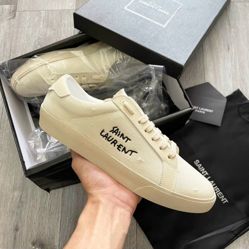 Saint LAURENT PARIS Shoes Sports Style รองเท้า YSL Cream Color Canvas Fabric ของแท้ Edition Full Box