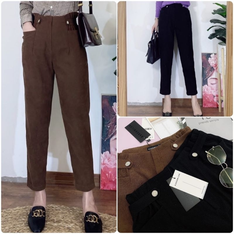 กางเกงขาบานกํามะหยี่ KR เอวยางยืดทั้งสองด้าน ต่ํากว่า 56กิโลกรัม