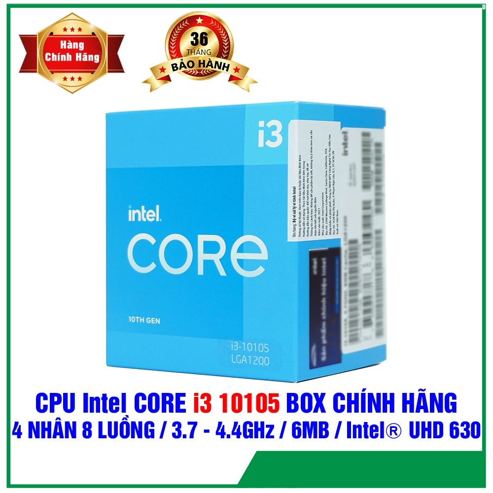 INTEL CORE I3-10105 CPU (3.7GHZ TURBO UP TO 4.4GHZ, 4 CORES 8 THREADS, 6MB CACHE, 65W) - INTEL LGA 1
