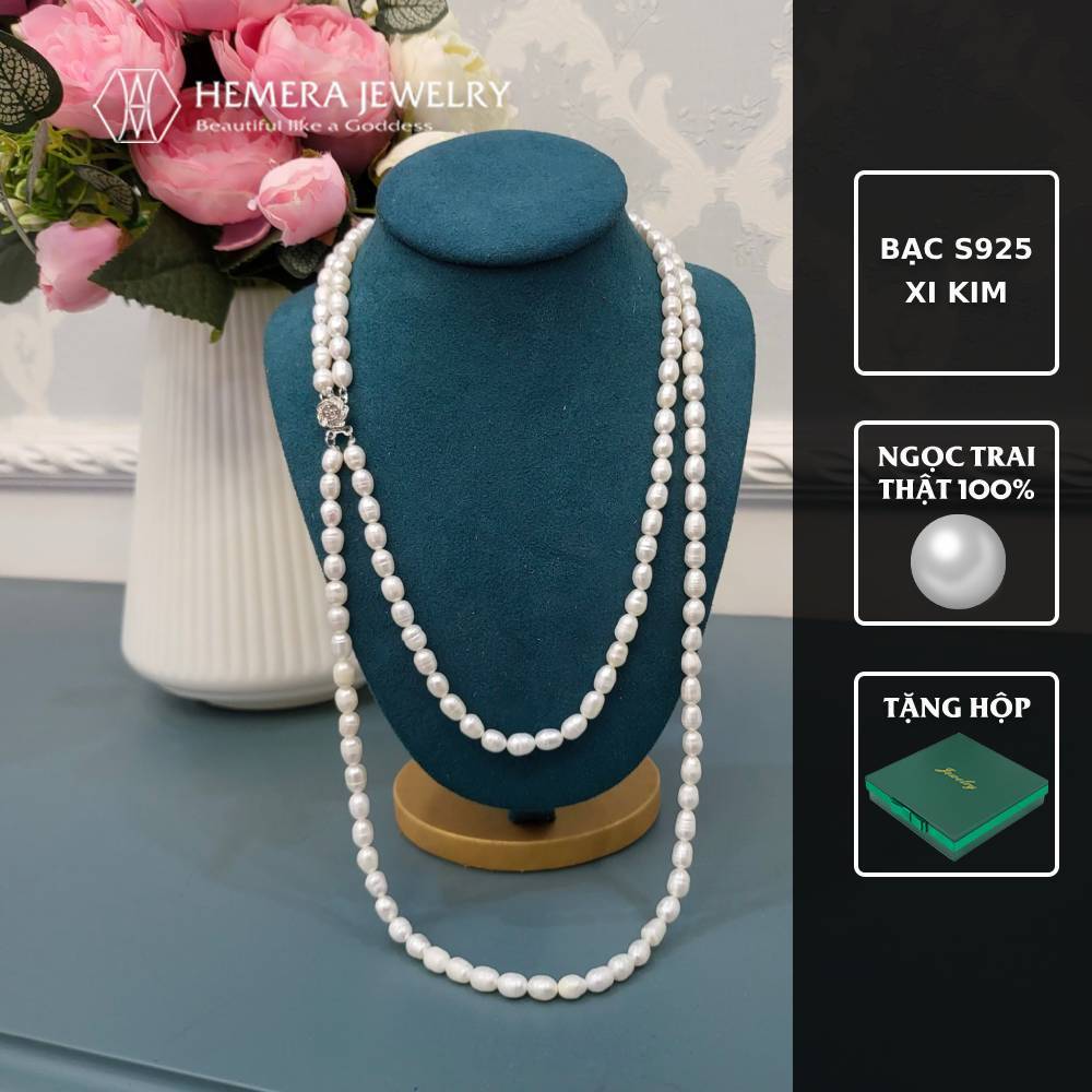 สร้อยคอ 2 ชั้นมุกวัฒนธรรมน้ําจืดแท้ทรงหยดน้ําพร้อมเม็ดอ่อน HMR85 - Hemera Jewelry