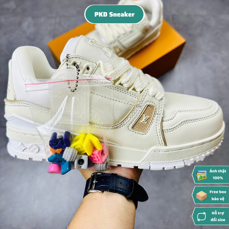 [PKDSneaker ] Lv Trainer 54 Maxi Cream Sneaker สีขาวและสีครีมเต ็ มกล ่ องพร ้ อมเสน ่ ห ์